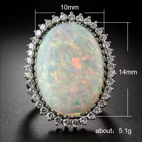 NEW Women’s 925 Silver White Opal Diamond Ring - Picture 3 of 4